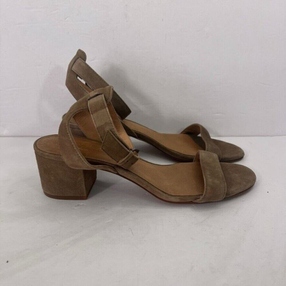 Madewell Sandals Womens 9.5 The Alice Suede Leather Tan Block Heel Ankle Strap - Picture 3 of 14